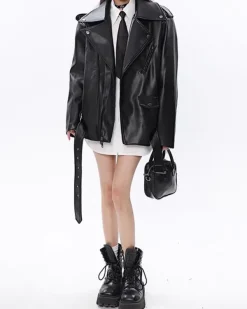 Coats & Jackets*Boogzel Clothing Come As You Are Grunge Leather Jacket Black