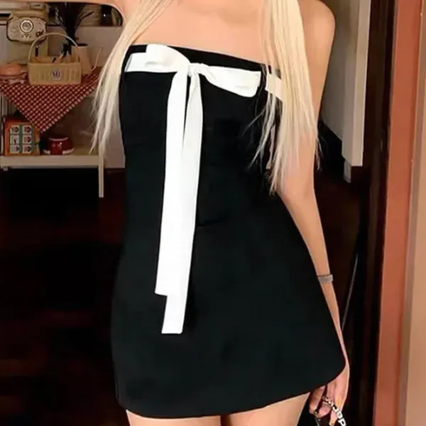 Dresses & Rompers*Boogzel Clothing Coquette Aesthetic Bow Mini Dress Black