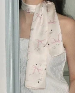 Other*Boogzel Clothing Coquette Aesthetic Bow Print Scarf White/pink