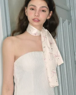 Other*Boogzel Clothing Coquette Aesthetic Bow Print Scarf White/pink