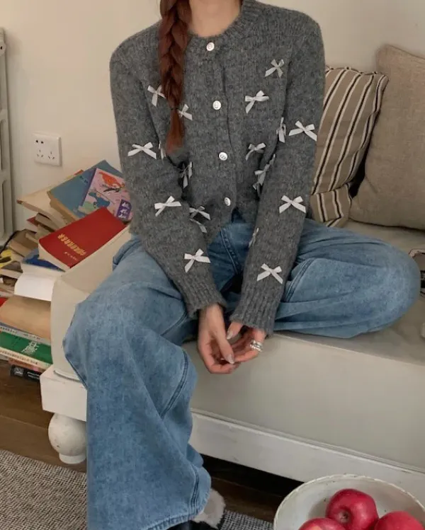 Knit Cardigans*Boogzel Clothing Coquette Aesthetic Cardigan Grey