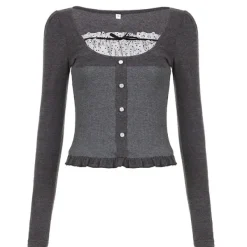 Long Sleeve Tops*Boogzel Clothing Coquette Aesthetic Long Sleeve Top Grey