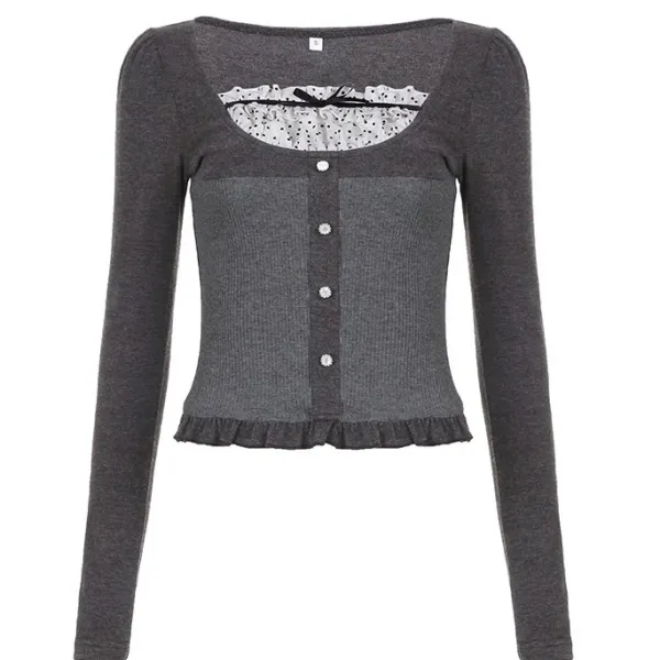 Long Sleeve Tops*Boogzel Clothing Coquette Aesthetic Long Sleeve Top Grey