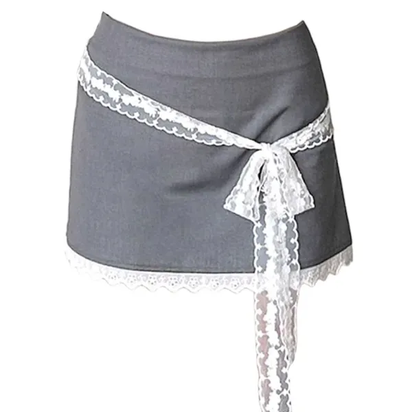 Skirts*Boogzel Clothing Coquette Aesthetic Lace Bow Skirt Grey
