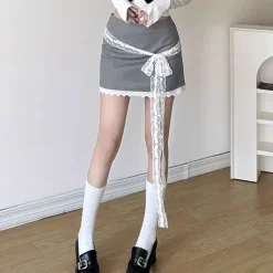 Skirts*Boogzel Clothing Coquette Aesthetic Lace Bow Skirt Grey