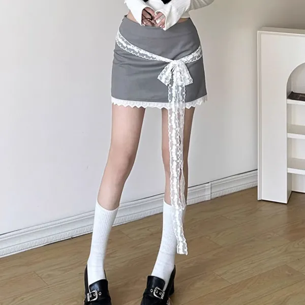 Skirts*Boogzel Clothing Coquette Aesthetic Lace Bow Skirt Grey