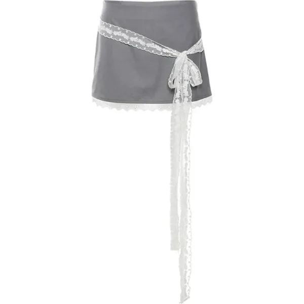 Skirts*Boogzel Clothing Coquette Aesthetic Lace Bow Skirt Grey