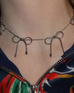 Necklaces & Chokers*Boogzel Clothing Coquette Aesthetic Bows Choker Silver