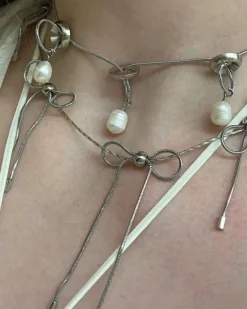 Necklaces & Chokers*Boogzel Clothing Coquette Aesthetic Bows Choker Silver
