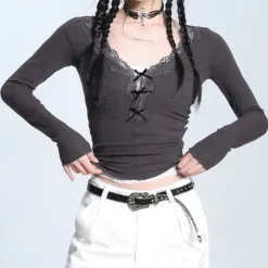 Long Sleeve Tops*Boogzel Clothing Coquette Aesthetic V-Neck Top