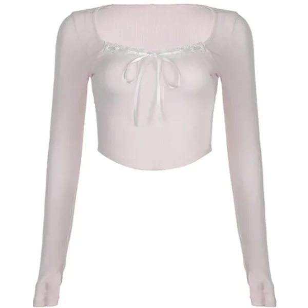 Crop Tops|Long Sleeve Tops*Boogzel Clothing Coquette Baby Bow Top Pink