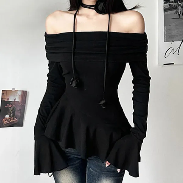 Necklaces & Chokers|Long Sleeve Tops*Boogzel Clothing Coquette Bardot Top with Rose Choker