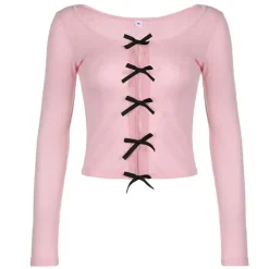 Long Sleeve Tops*Boogzel Clothing Coquette Bow Long Sleeve Split Top