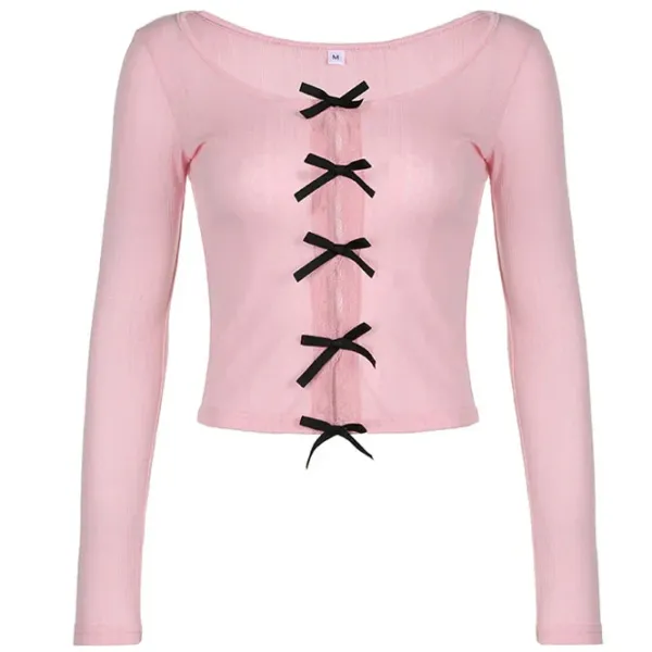 Long Sleeve Tops*Boogzel Clothing Coquette Bow Long Sleeve Split Top