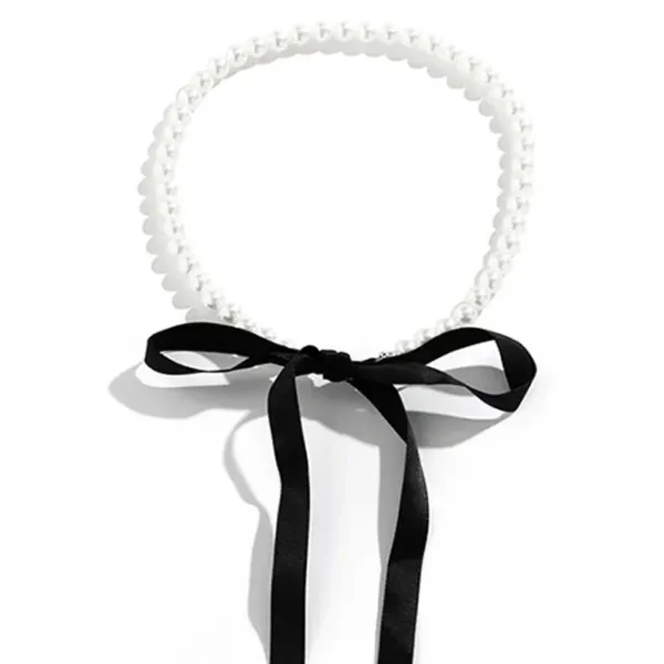 Necklaces & Chokers*Boogzel Clothing Coquette Bow Pearl Necklace White/black