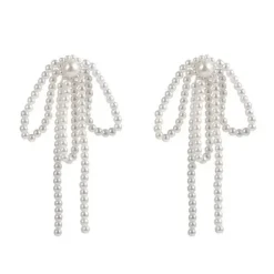 Earrings*Boogzel Clothing Coquette Bow Pearl Tassel Earrings White