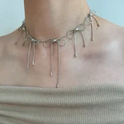 Necklaces & Chokers*Boogzel Clothing Coquette Bows Choker Necklace Silver
