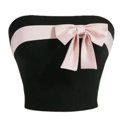 Crop Tops*Boogzel Clothing Coquette Girl Bow Tube Top Black/pink