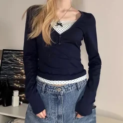 Long Sleeve Tops*Boogzel Clothing Coquette Girl Layered Long Sleeve Top Blue