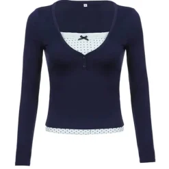Long Sleeve Tops*Boogzel Clothing Coquette Girl Layered Long Sleeve Top Blue