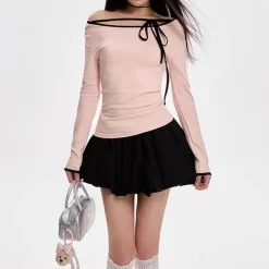 Long Sleeve Tops*Boogzel Clothing Coquette Girl Off-Shoulder Top Pink