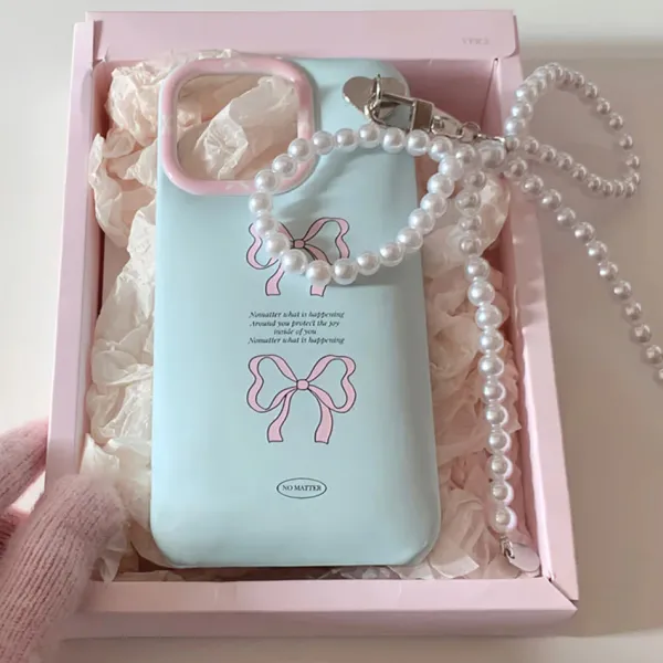 Iphone Cases*Boogzel Clothing Coquette iPhone Case with Pearl Bow Charm Blue/pink