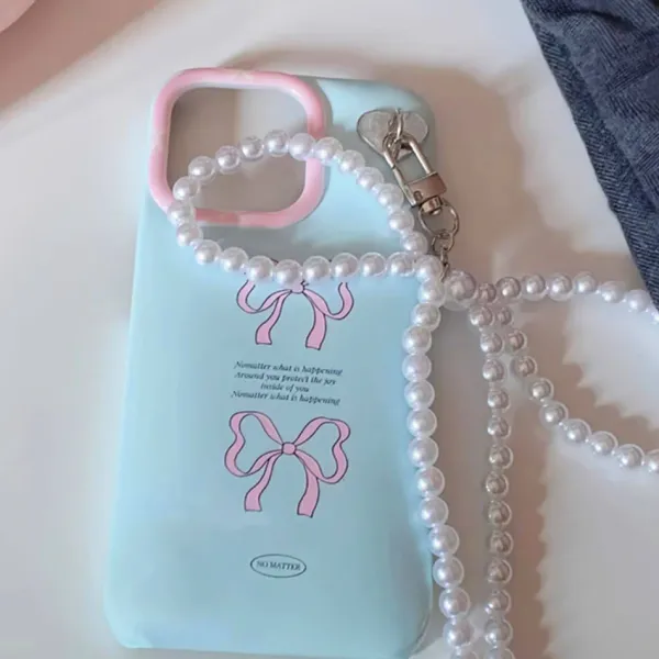 Iphone Cases*Boogzel Clothing Coquette iPhone Case with Pearl Bow Charm Blue/pink