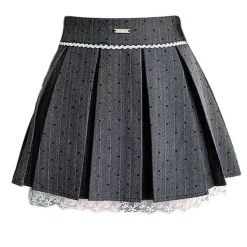 Skirts*Boogzel Clothing Coquette Lace Bow Pleated Skirt Grey