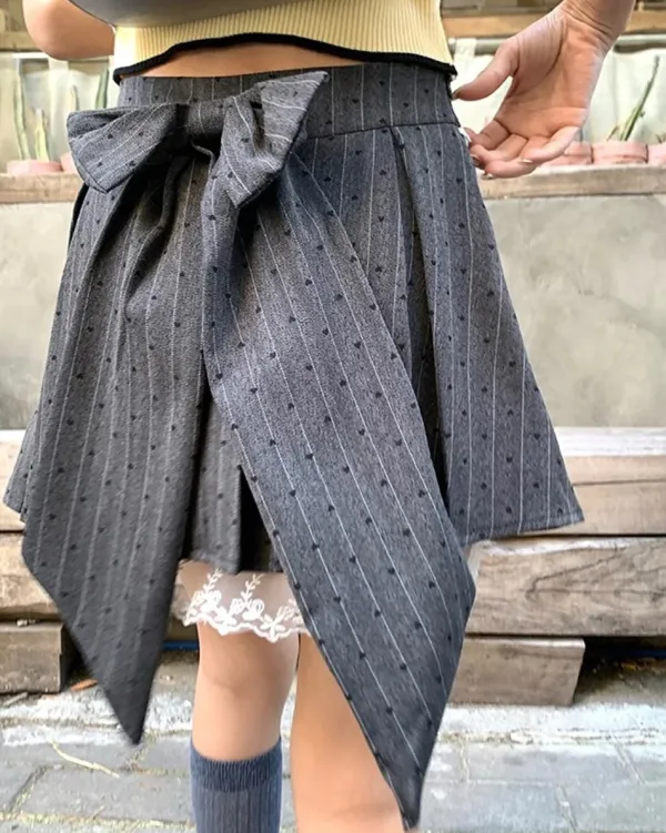 Skirts*Boogzel Clothing Coquette Lace Bow Pleated Skirt Grey