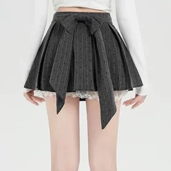 Skirts*Boogzel Clothing Coquette Lace Bow Pleated Skirt Grey