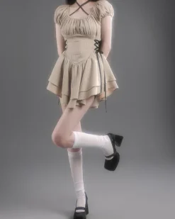 Dresses & Rompers*Boogzel Clothing Coquette Mini Dress in Beige