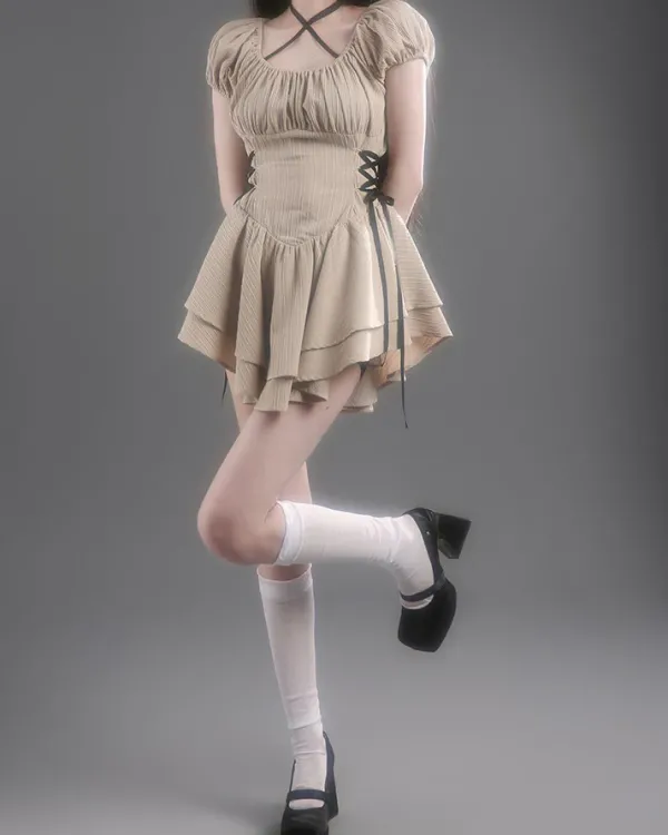 Dresses & Rompers*Boogzel Clothing Coquette Mini Dress in Beige