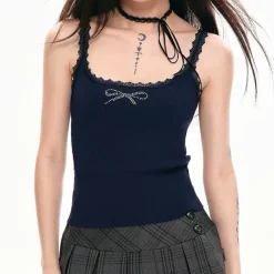 Y2K Tops*Boogzel Clothing Coquette Rhinestone Bow Tank Top