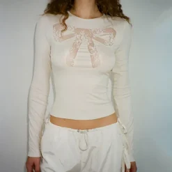 Long Sleeve Tops*Boogzel Clothing Coquette See Through Lace Bow Top