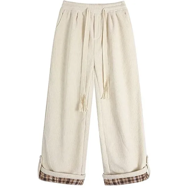 Pants & Trousers*Boogzel Clothing Cord Wide-Leg Pants with Plaid Cuffs