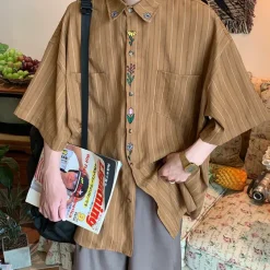 Mens*Boogzel Clothing Cottage Floral Embroidery Striped Shirt