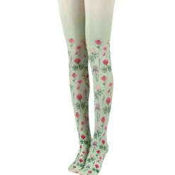 Other*Boogzel Clothing Cottagecore Aesthetic Floral Print Tights Green