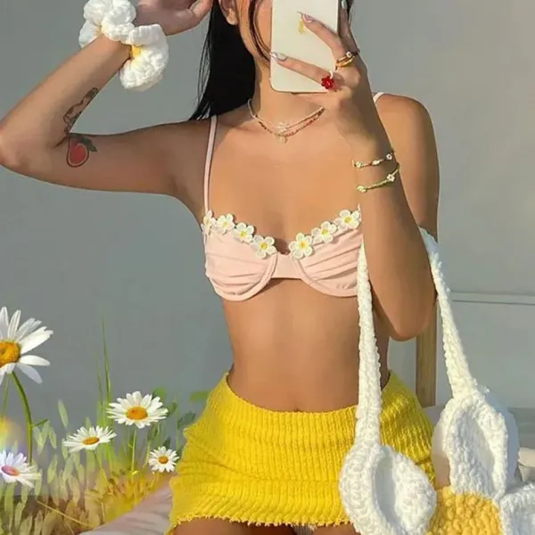Y2K Tops|Crop Tops*Boogzel Clothing Cottagecore Daisy Bralette Top Pink