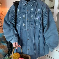 Mens|Coats & Jackets*Boogzel Clothing Cottagecore Floral Embroidery Denim Jacket Blue