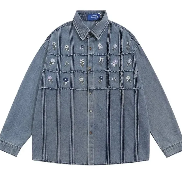 Mens|Coats & Jackets*Boogzel Clothing Cottagecore Floral Embroidery Denim Jacket Blue