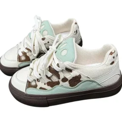 Aesthetic Sneakers*Boogzel Clothing Cow Print Skater Sneakers White/brown