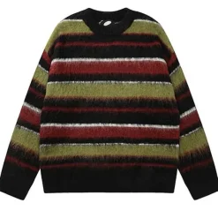 Striped Sweaters|Sweaters*Boogzel Clothing Cozy Reading Striped Oversized Sweater Green/brown