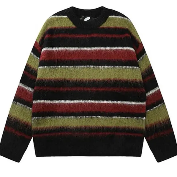 Striped Sweaters|Sweaters*Boogzel Clothing Cozy Reading Striped Oversized Sweater Green/brown