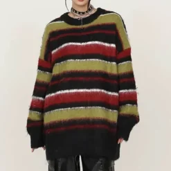 Striped Sweaters|Sweaters*Boogzel Clothing Cozy Reading Striped Oversized Sweater Green/brown