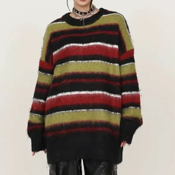 Striped Sweaters|Sweaters*Boogzel Clothing Cozy Reading Striped Oversized Sweater Green/brown