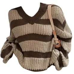 Striped Sweaters|Sweaters*Boogzel Clothing Cozy Reading Striped Sweater Brown