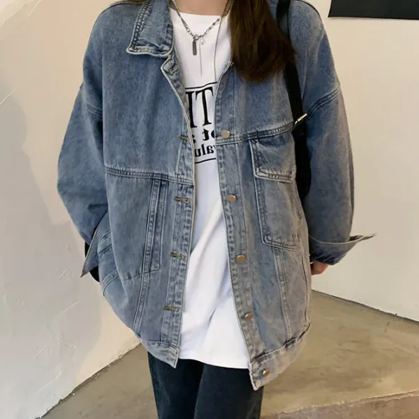 Mens|Coats & Jackets*Boogzel Clothing Cozy Up Asymmetrical Denim Jacket Blue