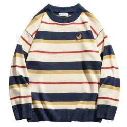 Striped Sweaters|Sweaters*Boogzel Clothing Croissant Embridery Striped Pullover
