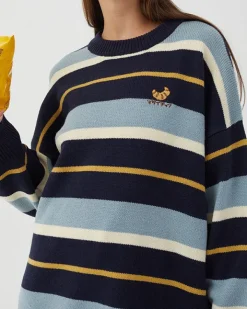 Striped Sweaters|Sweaters*Boogzel Clothing Croissant Embridery Striped Pullover