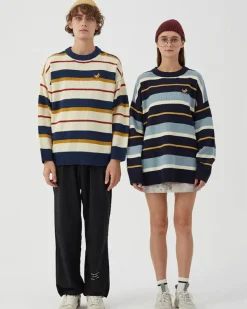 Striped Sweaters|Sweaters*Boogzel Clothing Croissant Embridery Striped Pullover